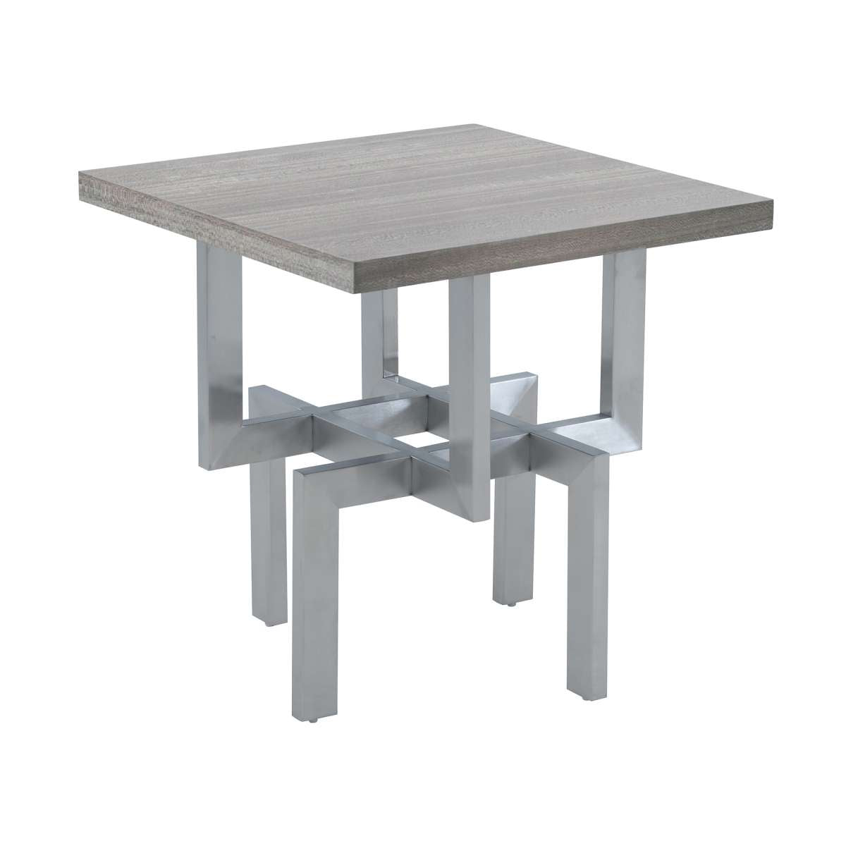 Illusion Gray Wood End Table with Brushed Stainless Steel Base By Armen Living | End Tables | Modishstore - 2