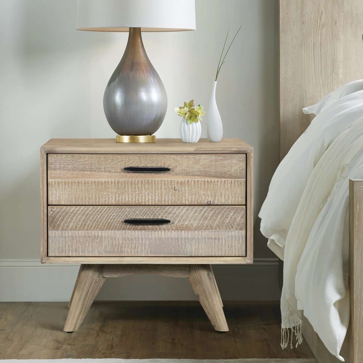 Baly Acacia Mid-Century 2 Drawer Night stand By Armen Living | Nightstands | Modishstore - 18