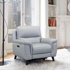 Lizette Contemporary Chair in Dark Brown Wood Finish and Dove Gray Genuine Leather By Armen Living