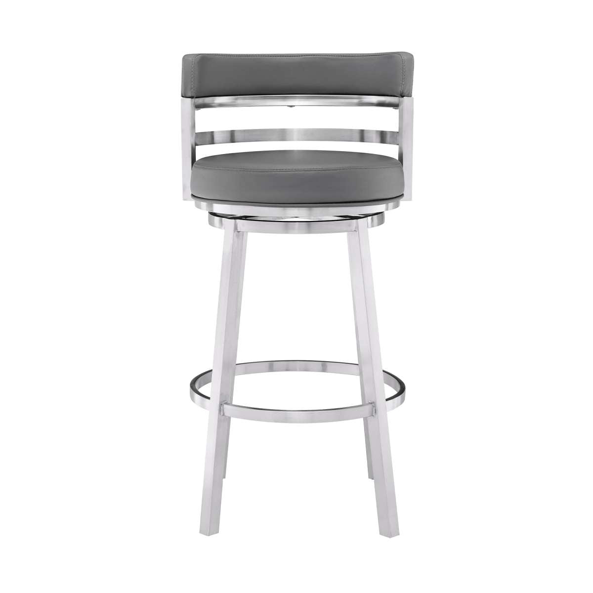 Madrid 26" Counter Height Swivel Grey Faux Leather and Brushed Stainless Steel Bar Stool By Armen Living | Bar Stools |  Modishstore  - 3