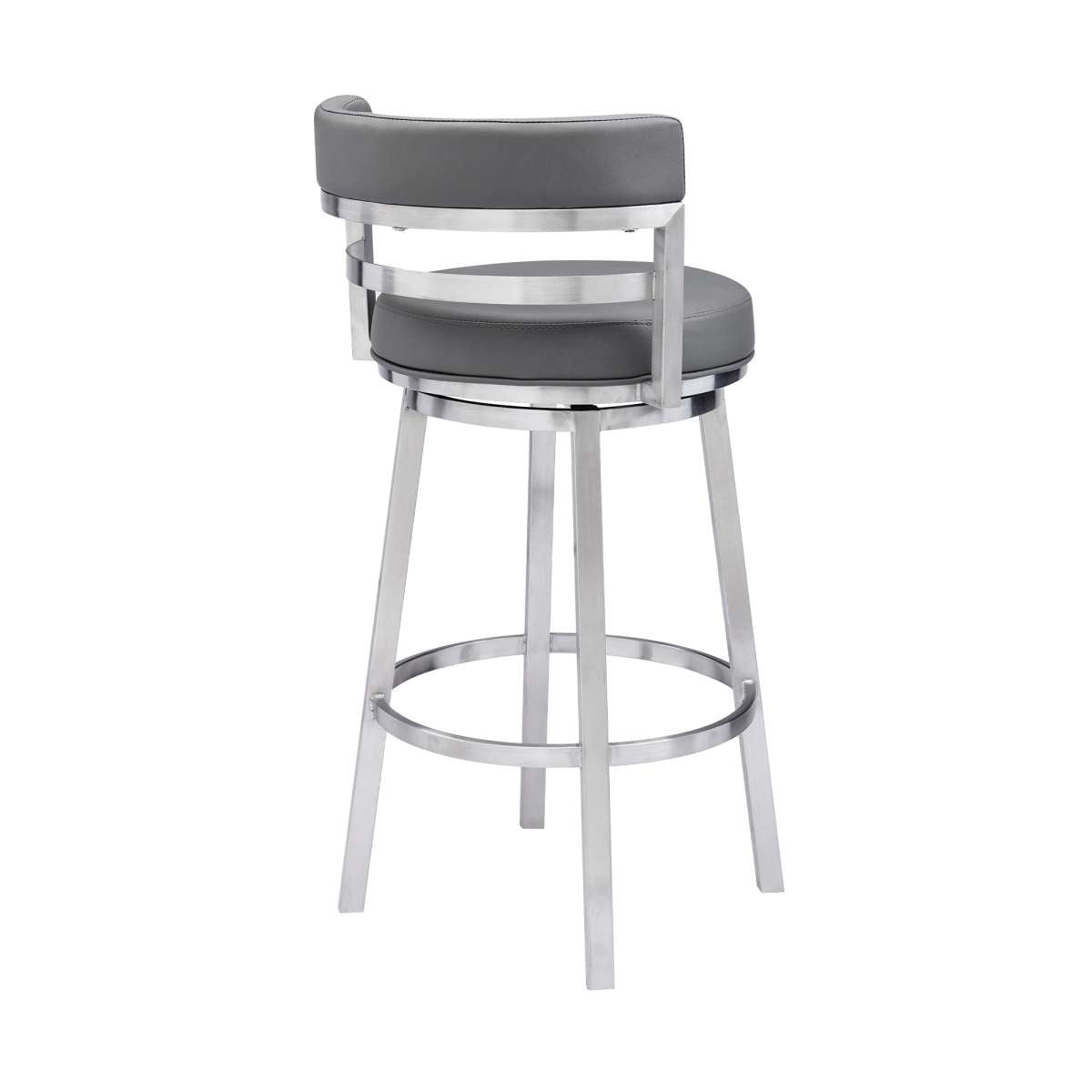 Madrid 26" Counter Height Swivel Grey Faux Leather and Brushed Stainless Steel Bar Stool By Armen Living | Bar Stools |  Modishstore  - 4