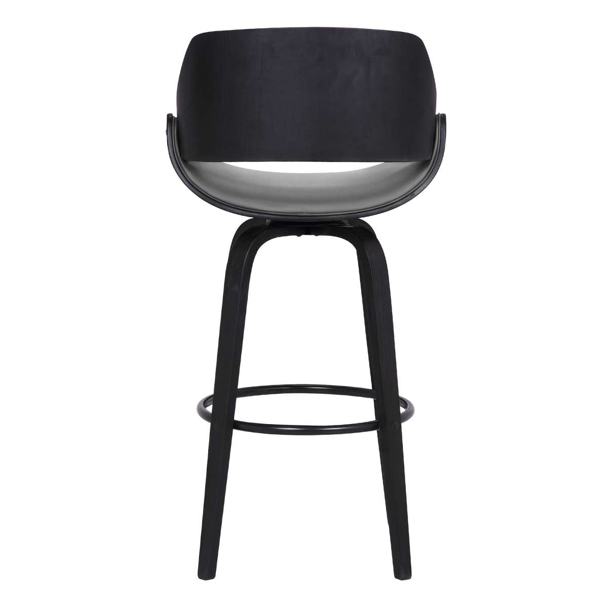 Mona 30" Bar Height Swivel Grey Faux Leather and Black Wood Bar Stool By Armen Living | Bar Stools | Modishstore - 5