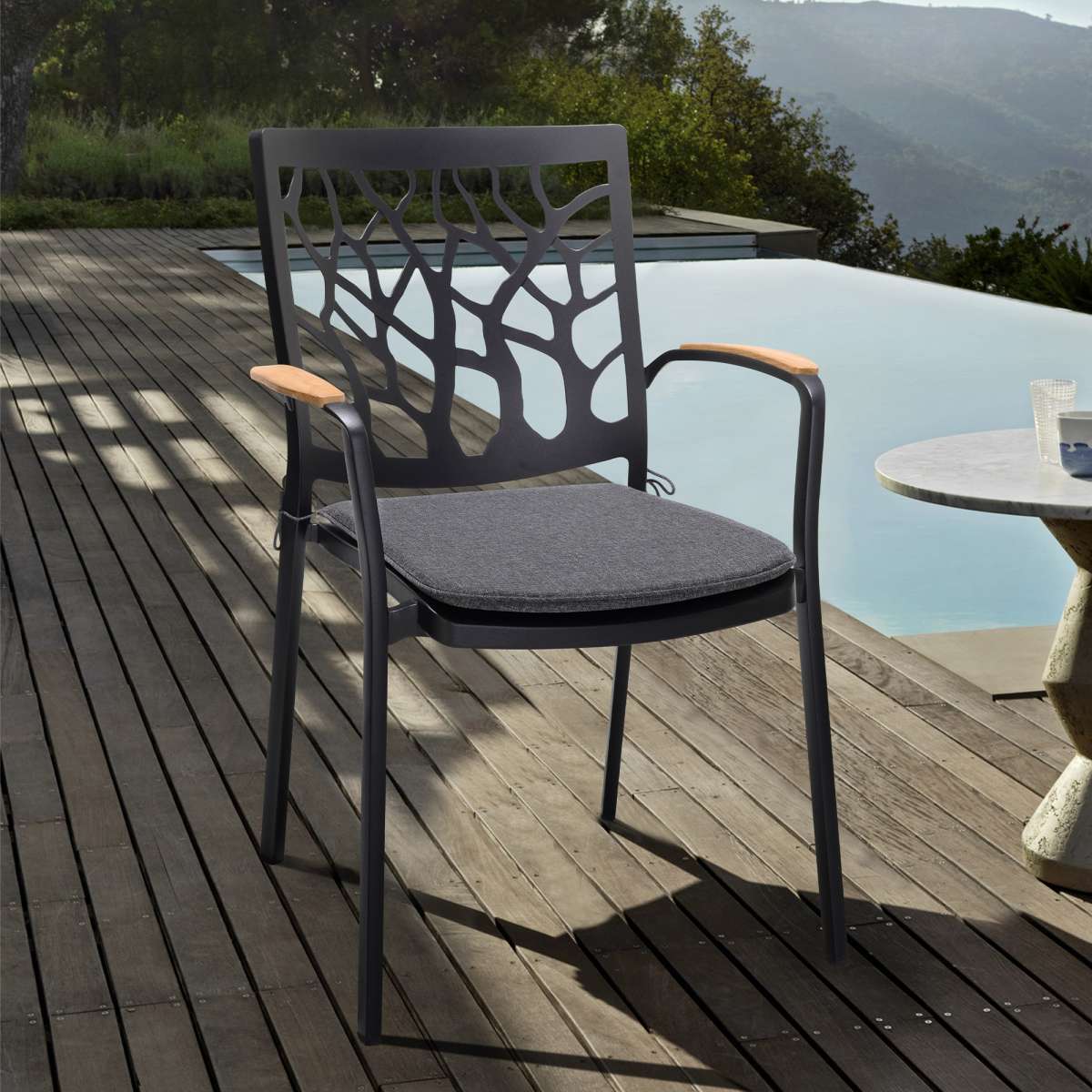 Portals Outdoor Patio Aluminum Chair in Black with Natural Teak Wood Accent-Set of 2 By Armen Living | Outdoor Chairs | Modishstore - 15