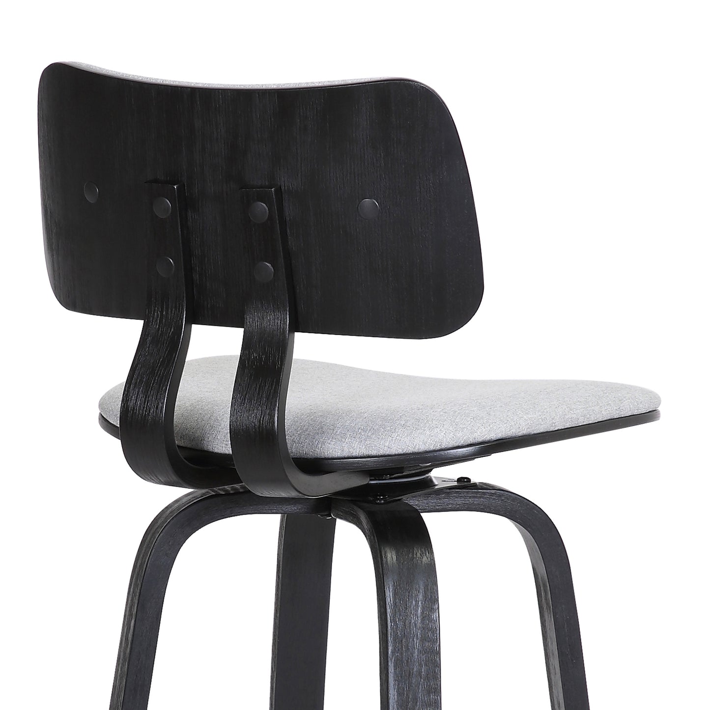 Pico 30" Swivel Black Wood Bar Stool in Grey Faux Leather with Black Metal By Armen Living | Bar Stools | Modishstore - 20