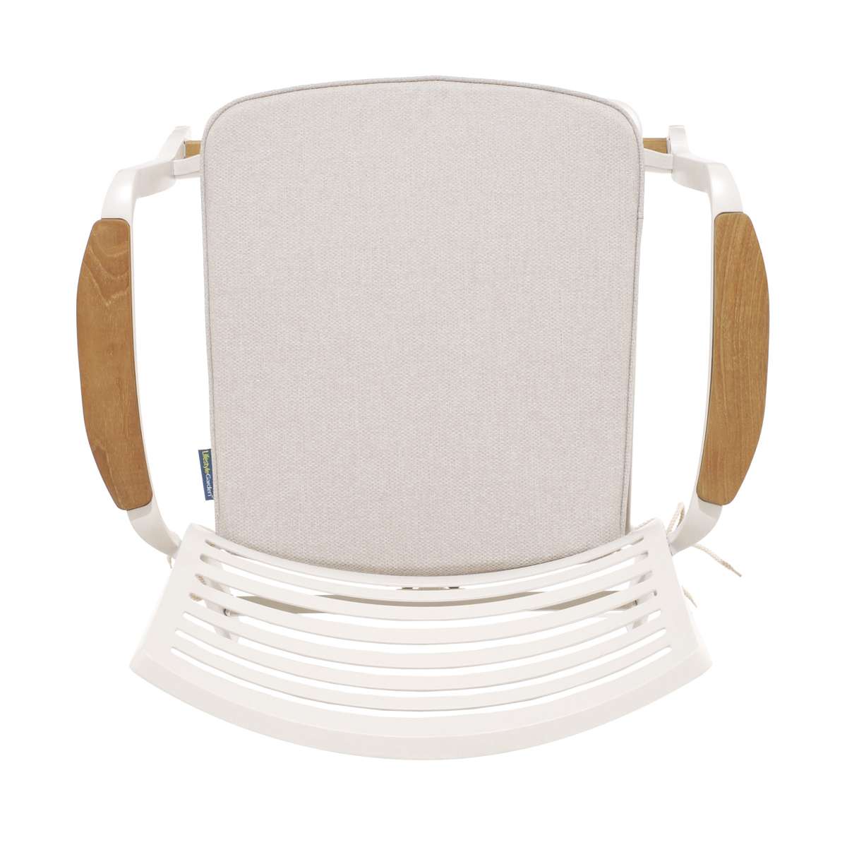 Portals Outdoor Patio Aluminum Barstool in Light Matte Sand with Natural Teak Wood Accent By Armen Living | Bar Stools | Modishstore - 5