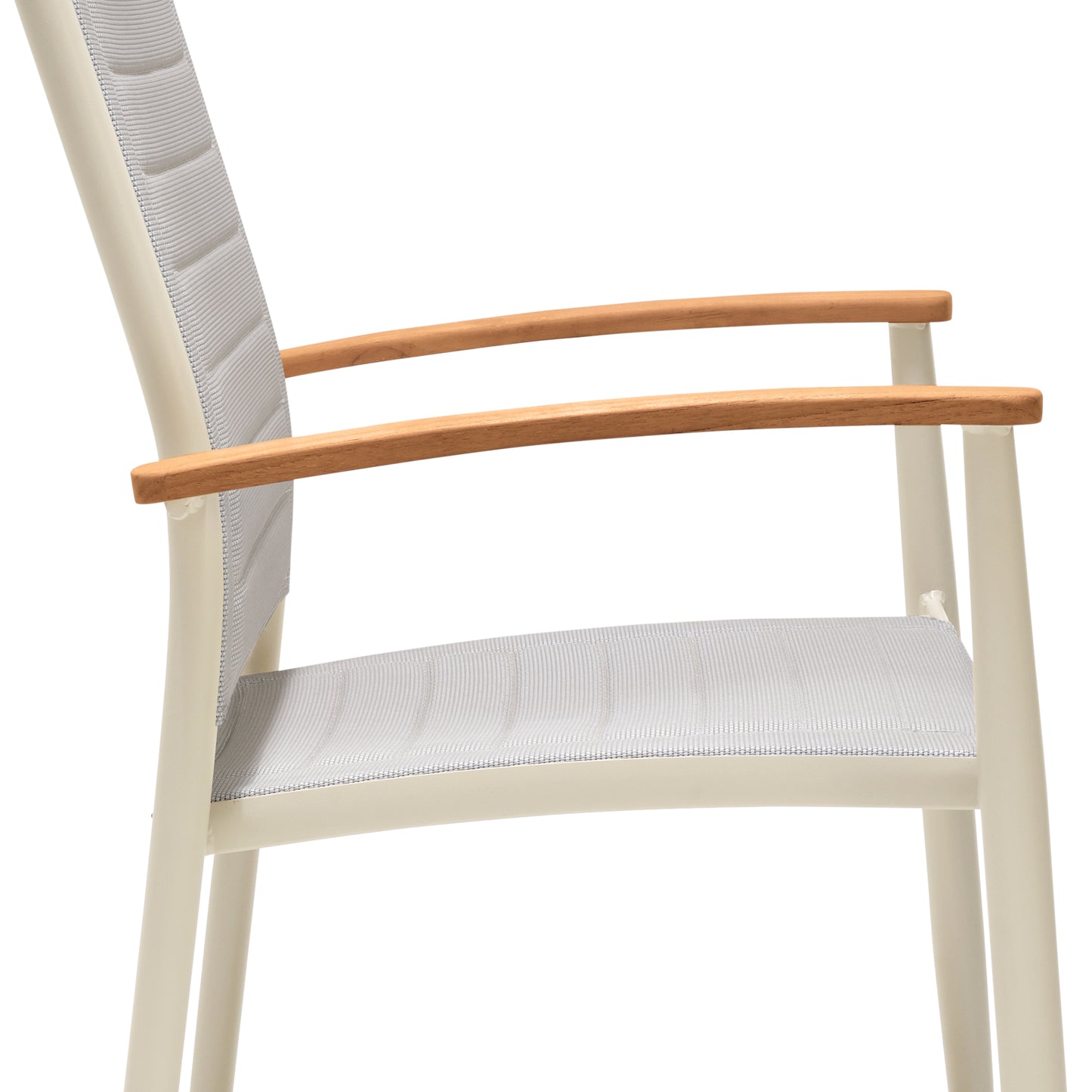 Portals Outdoor Coral Sand Aluminum Stacking Dining Chair with Teak Arms - Set of 2 By Armen Living | Outdoor Chairs | Modishstore - 6