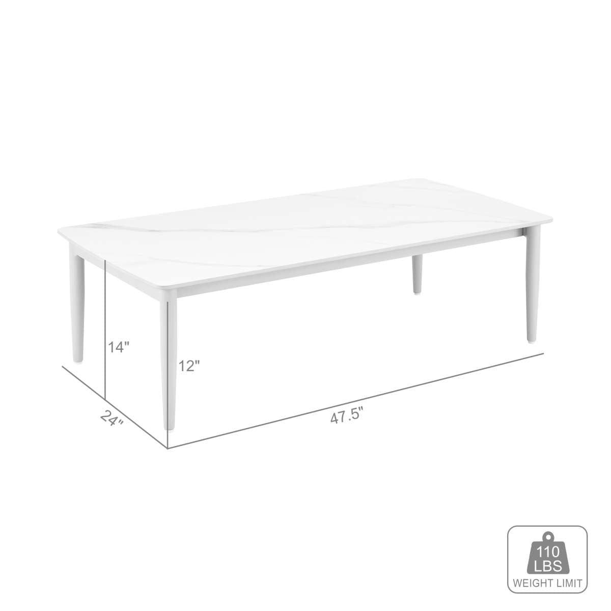 Rhodes Outdoor Patio Rectangular Coffee Table in Snowy Sintered Stone and Porcelain Finish By Armen Living | Outdoor Tables | Modishstore - 6