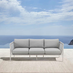 Rhodes Outdoor Patio Sofa in Aluminum with Light Gray Rope and Cushions By Armen Living