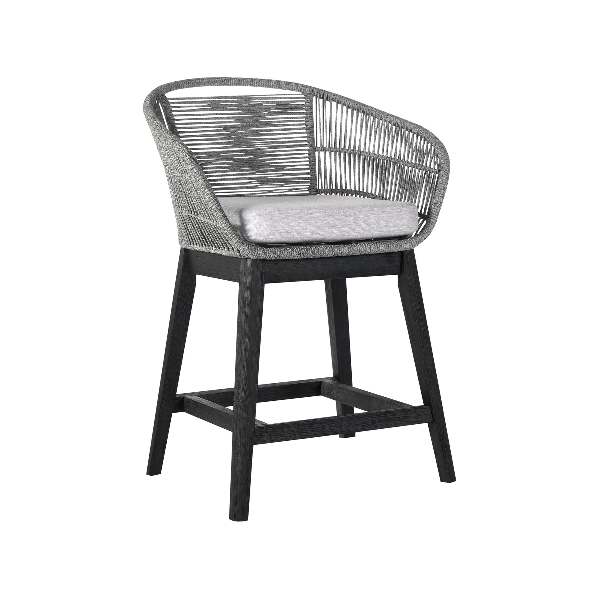Tutti Frutti Indoor Outdoor Counter Height Bar Stool in Black Brushed Wood with Grey Rope By Armen Living | Bar Stools | Modishstore - 2