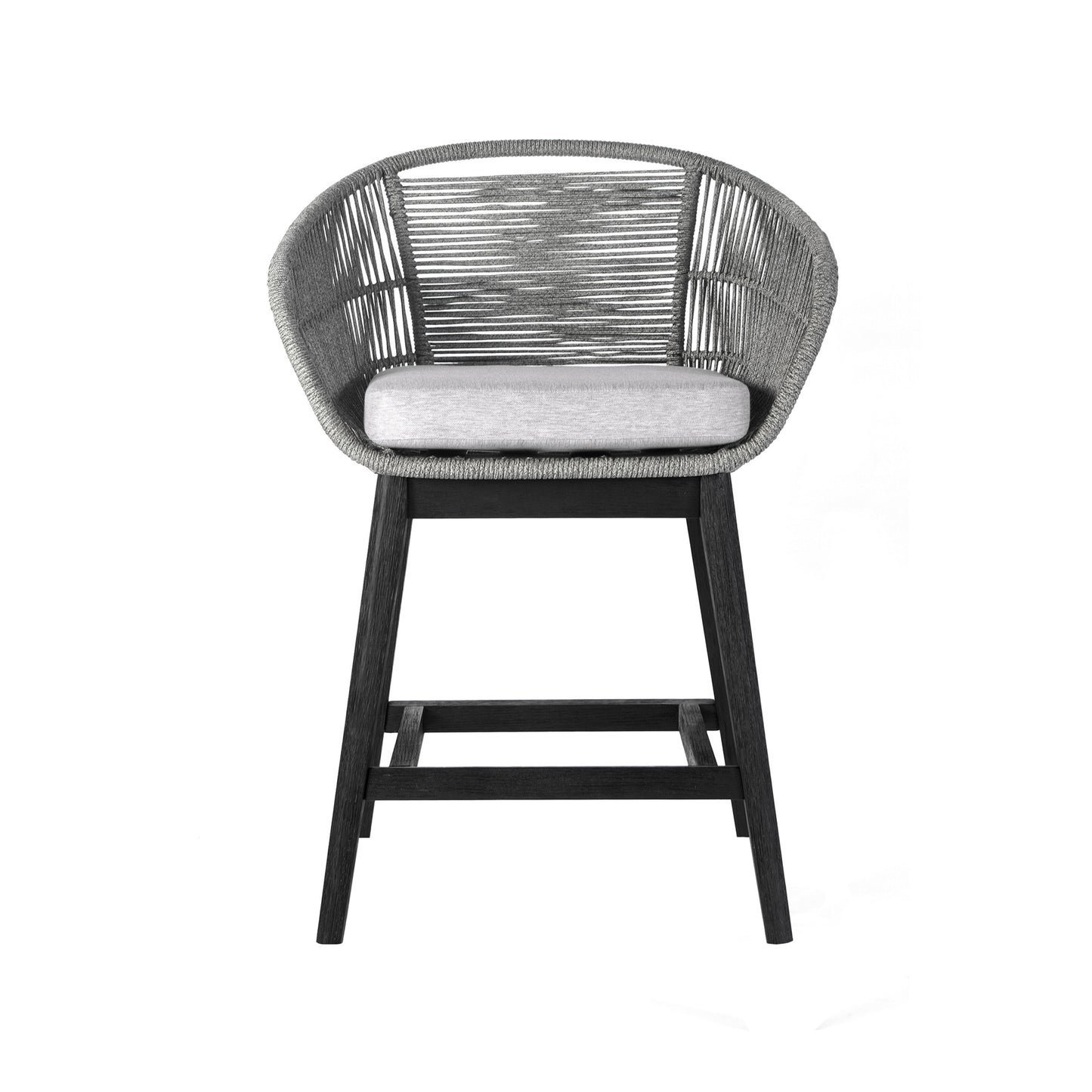Tutti Frutti Indoor Outdoor Counter Height Bar Stool in Black Brushed Wood with Grey Rope By Armen Living | Bar Stools | Modishstore - 3