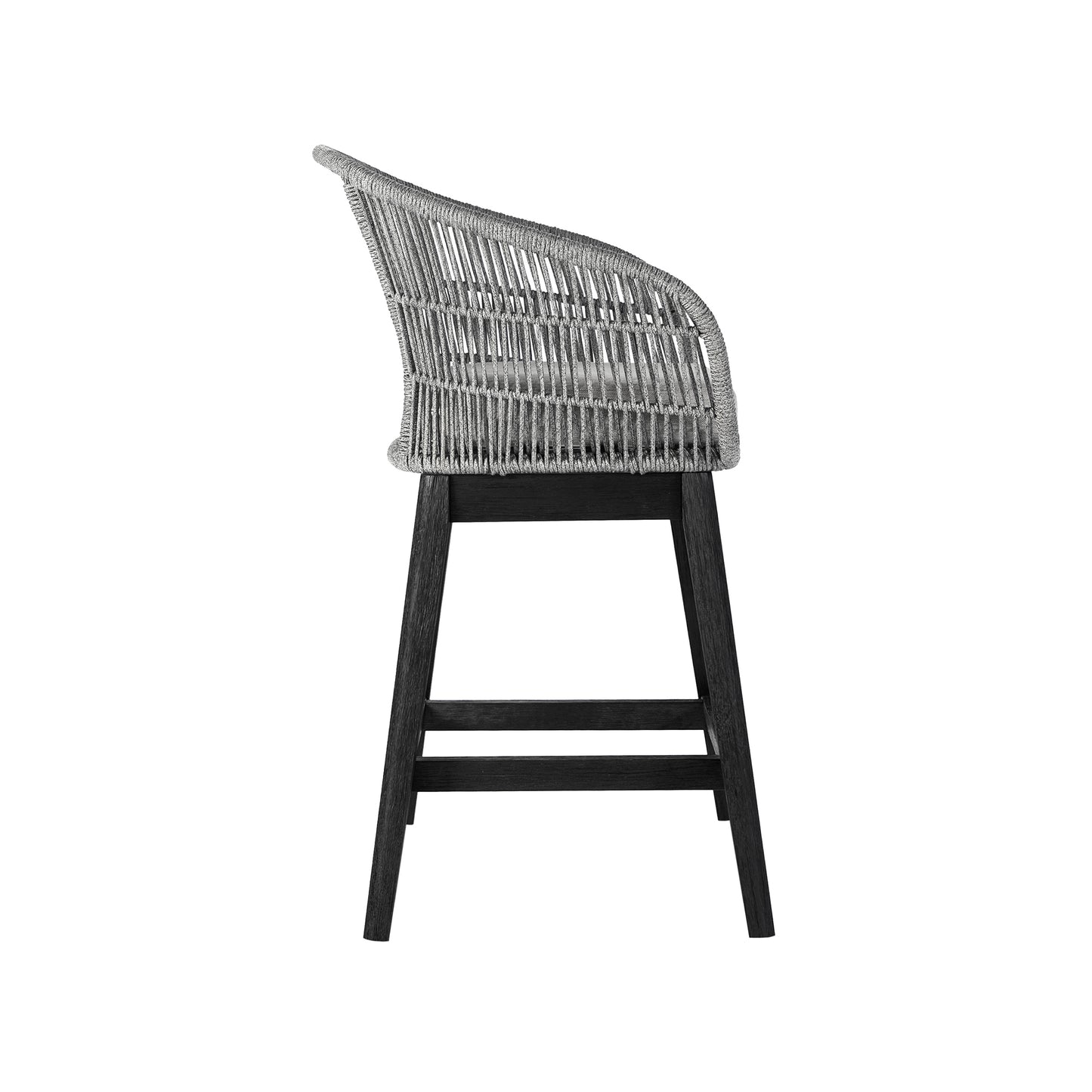 Tutti Frutti Indoor Outdoor Counter Height Bar Stool in Black Brushed Wood with Grey Rope By Armen Living | Bar Stools | Modishstore - 4