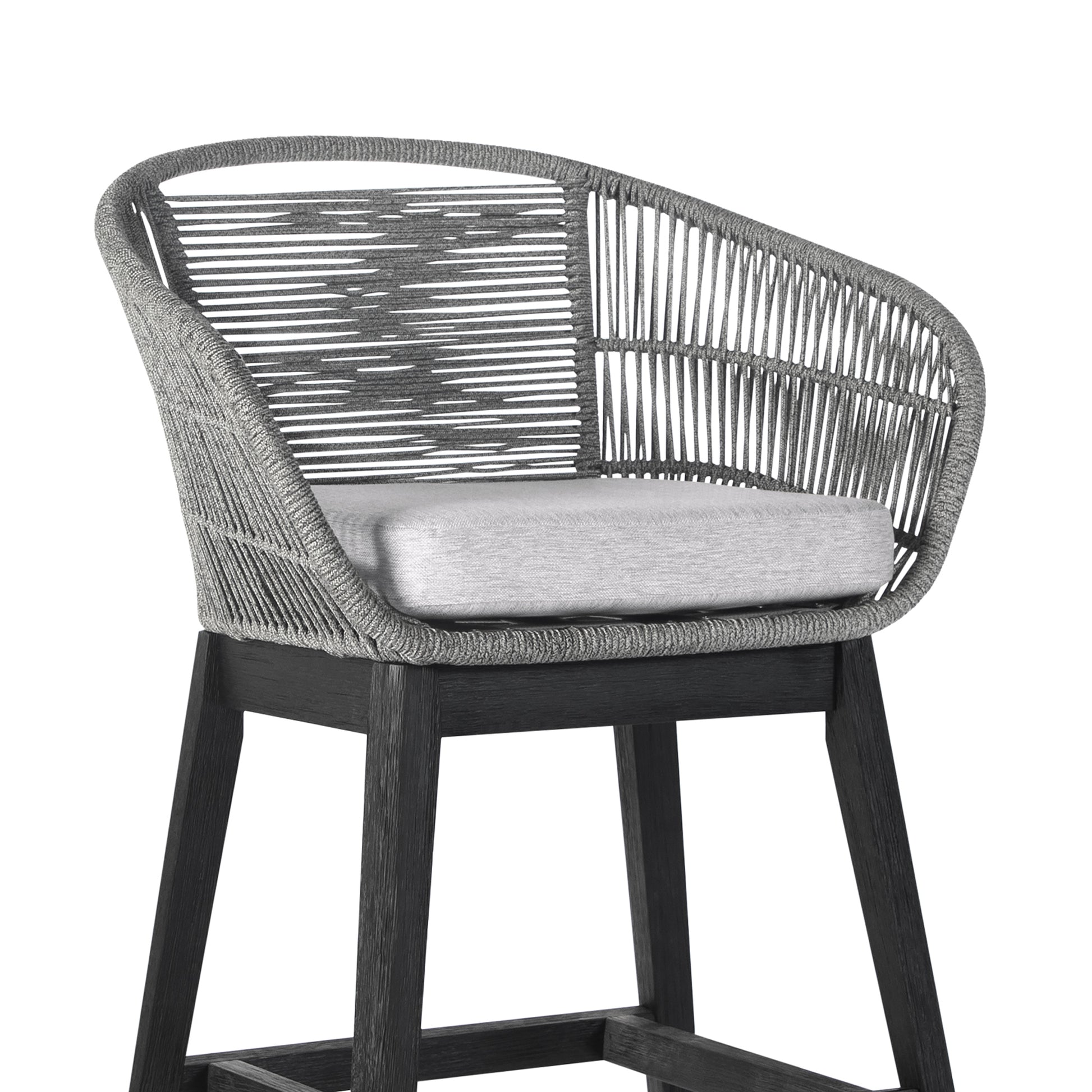 Tutti Frutti Indoor Outdoor Counter Height Bar Stool in Black Brushed Wood with Grey Rope By Armen Living | Bar Stools | Modishstore - 6