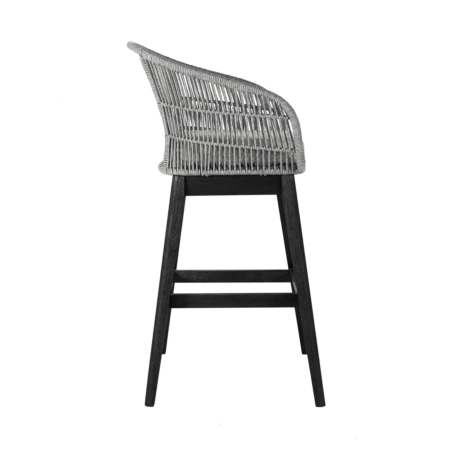 Tutti Frutti Indoor Outdoor Bar Height Bar Stool in Black Brushed Wood with Grey Rope By Armen Living | Bar Stools | Modishstore - 4