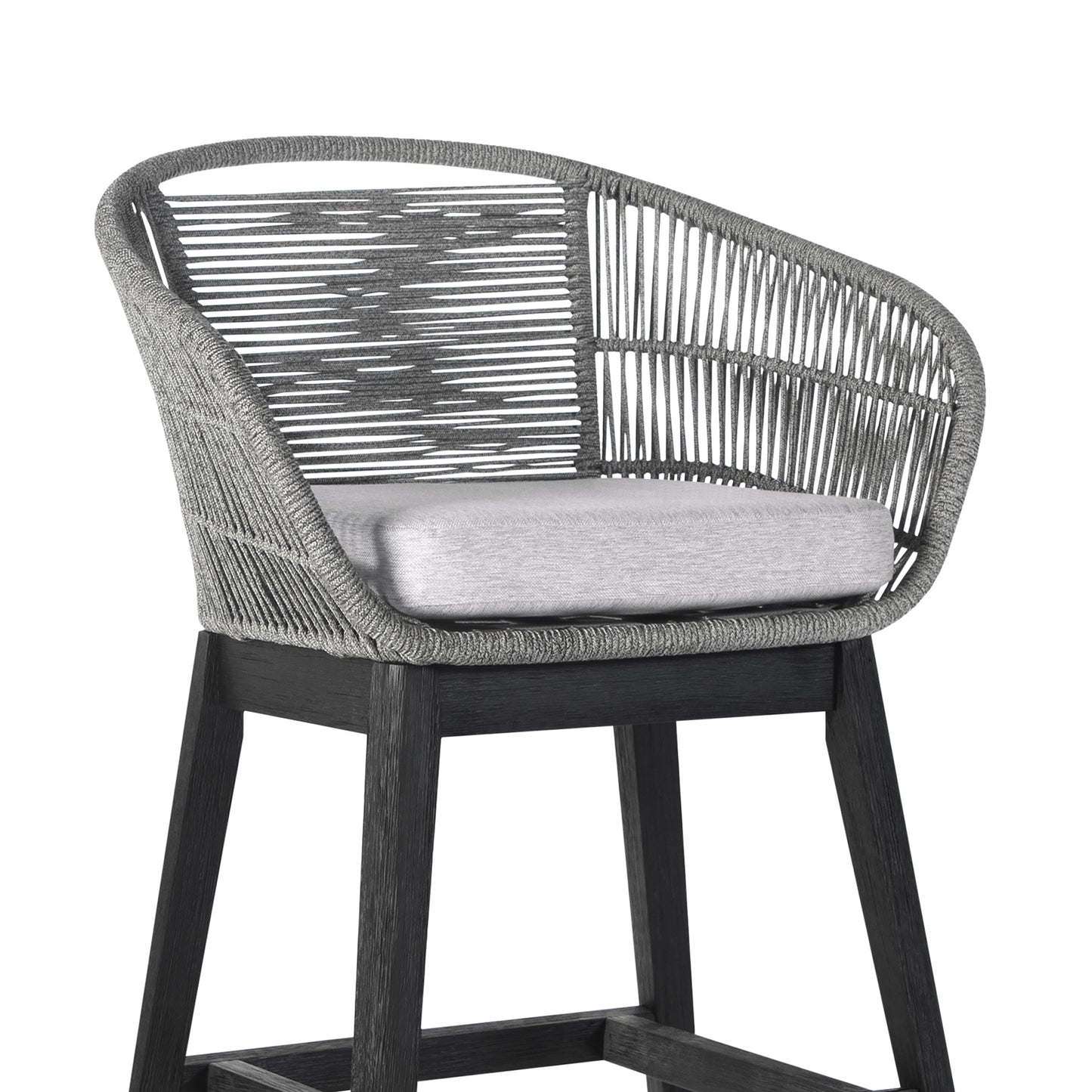Tutti Frutti Indoor Outdoor Bar Height Bar Stool in Black Brushed Wood with Grey Rope By Armen Living | Bar Stools | Modishstore - 6