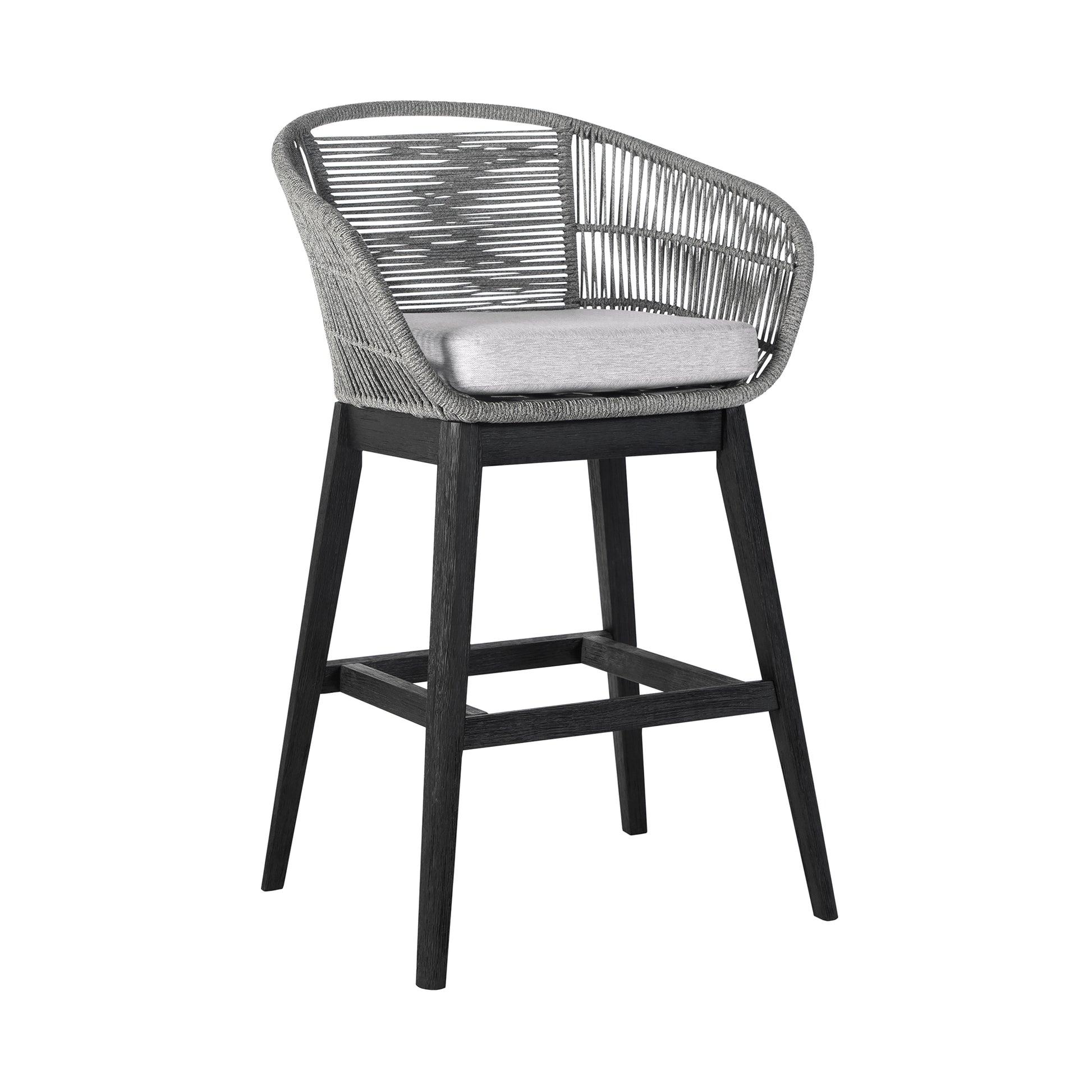 Tutti Frutti Indoor Outdoor Bar Height Bar Stool in Black Brushed Wood with Grey Rope By Armen Living | Bar Stools | Modishstore - 2