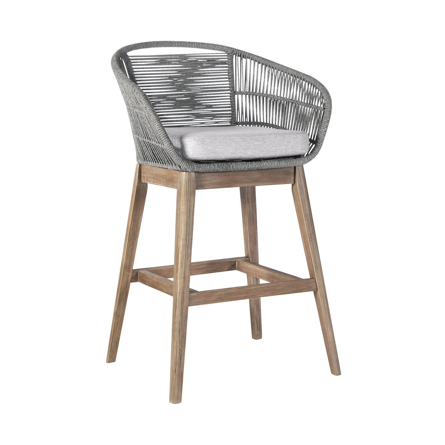 Tutti Frutti Indoor Outdoor Bar Height Bar Stool in Aged Teak Wood with Grey Rope By Armen Living | Bar Stools | Modishstore - 2