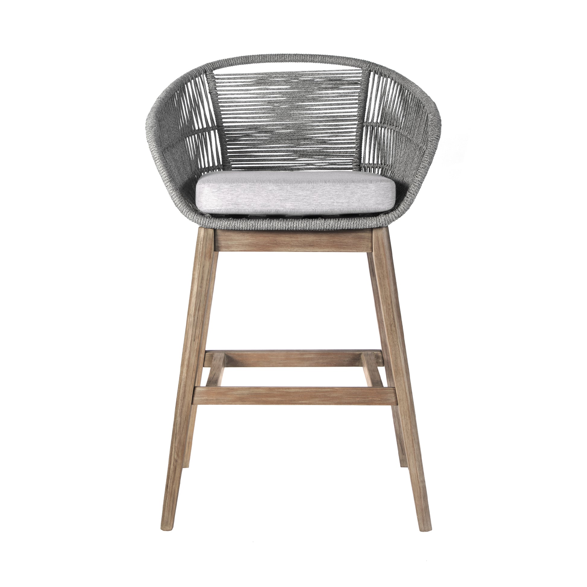 Tutti Frutti Indoor Outdoor Bar Height Bar Stool in Aged Teak Wood with Grey Rope By Armen Living | Bar Stools | Modishstore - 3
