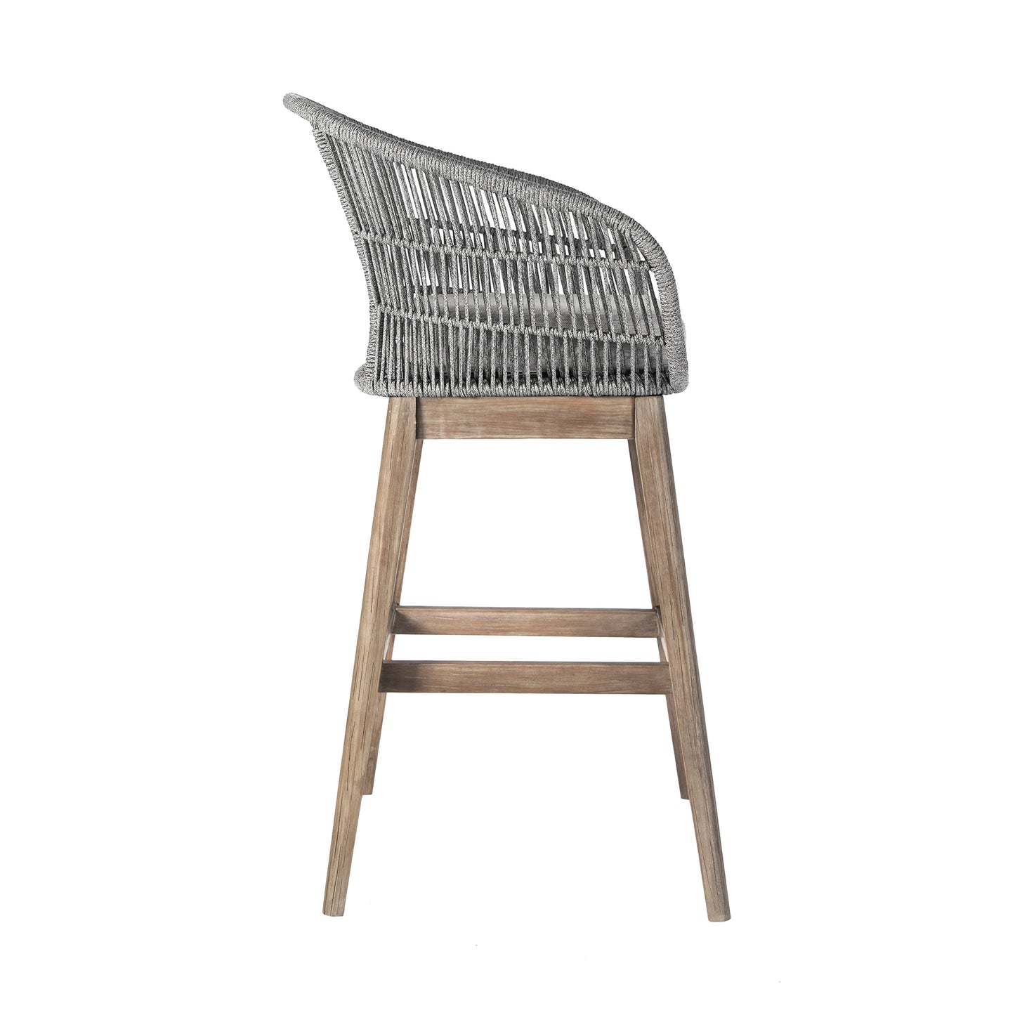 Tutti Frutti Indoor Outdoor Bar Height Bar Stool in Aged Teak Wood with Grey Rope By Armen Living | Bar Stools | Modishstore - 4