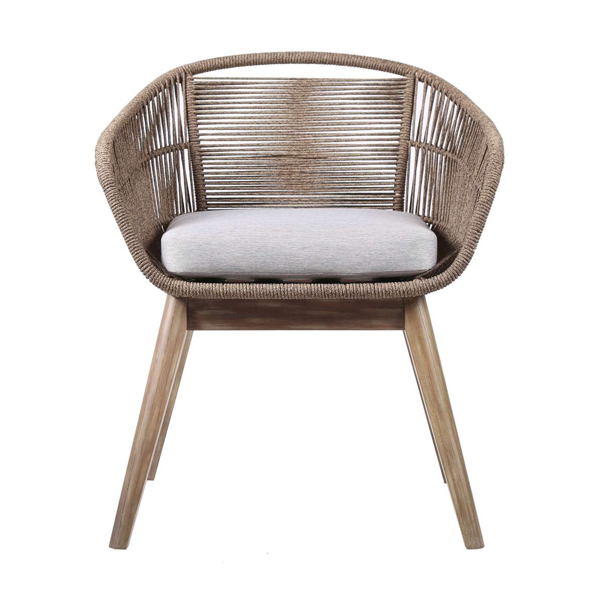 Tutti Frutti Indoor Outdoor Dining Chair in Dark Eucalyptus Wood with Latte Rope and Grey Cushions By Armen Living | Outdoor Chairs | Modishstore - 14