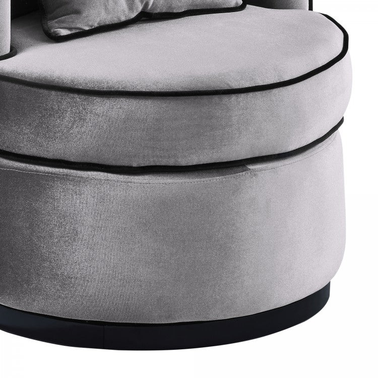 Truly Contemporary Swivel Chair in Gray Velvet and Black Velvet Piping By Armen Living | Accent Chairs | Modishstore - 4