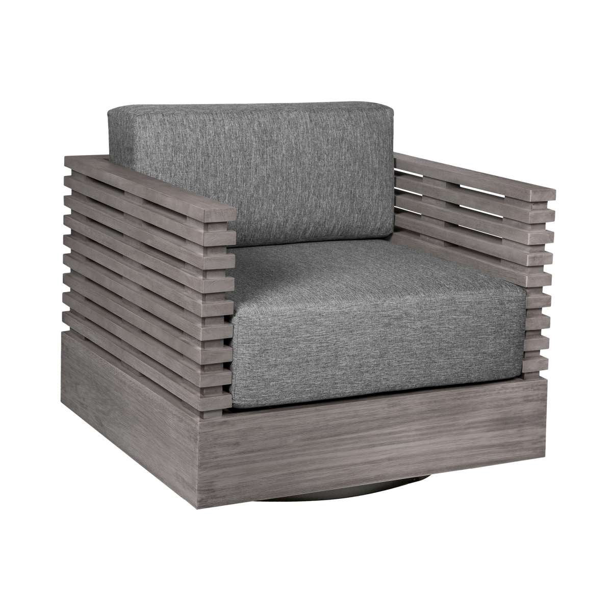 Vivid Swivel Outdoor Patio Chair in Gray Eucalyptus Wood with Gray Olefin Cushions By Armen Living | Outdoor Chairs | Modishstore - 2