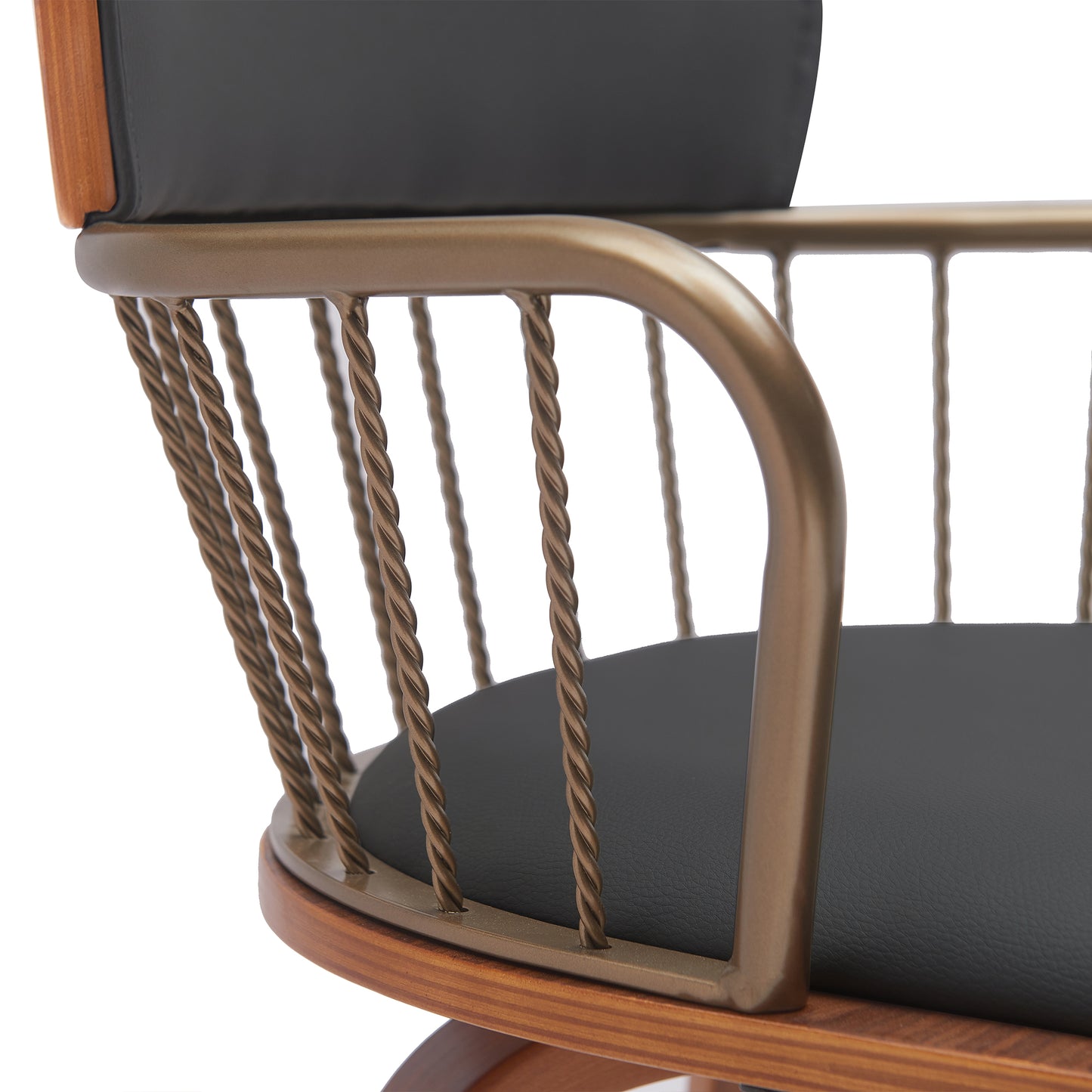 Willow 30" Swivel Walnut Wood Bar Stool in Gray Faux Leather with Golden Bronze Metal By Armen Living | Bar Stools | Modishstore - 18