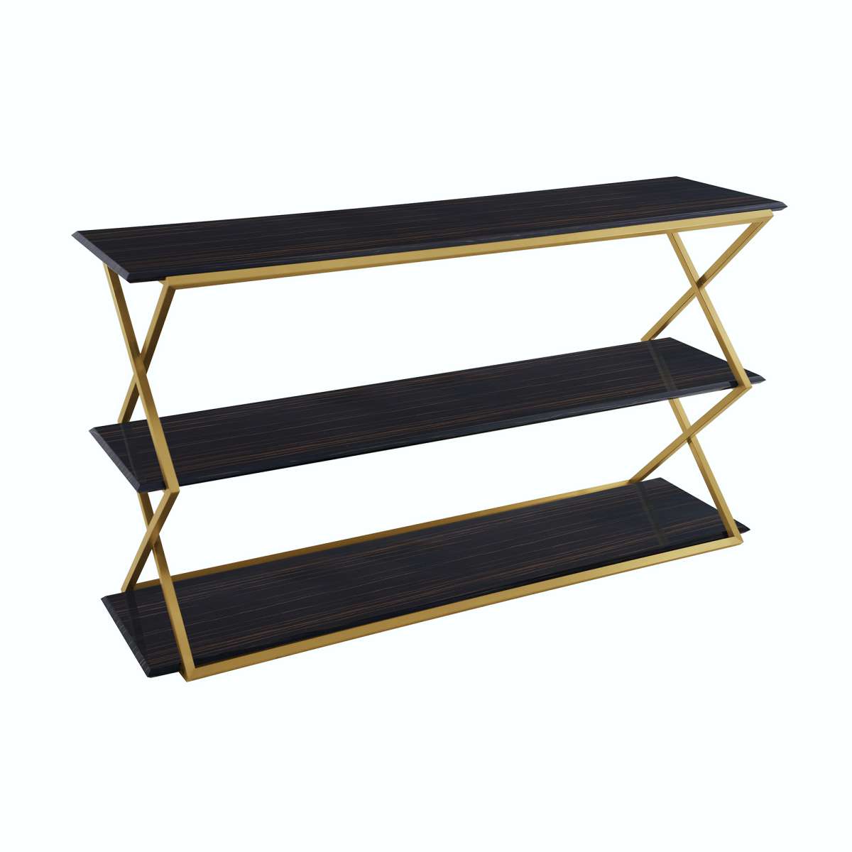 Westlake 3-Tier Dark Brown Console Table with Brushed Gold Legs By Armen Living | Console Tables | Modishstore - 2