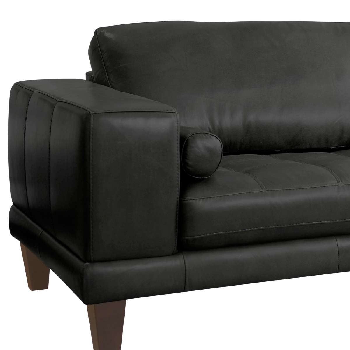 Wynne Contemporary Sofa in Genuine Black Leather with Brown Wood Legs By Armen Living | Sofas | Modishstore - 5