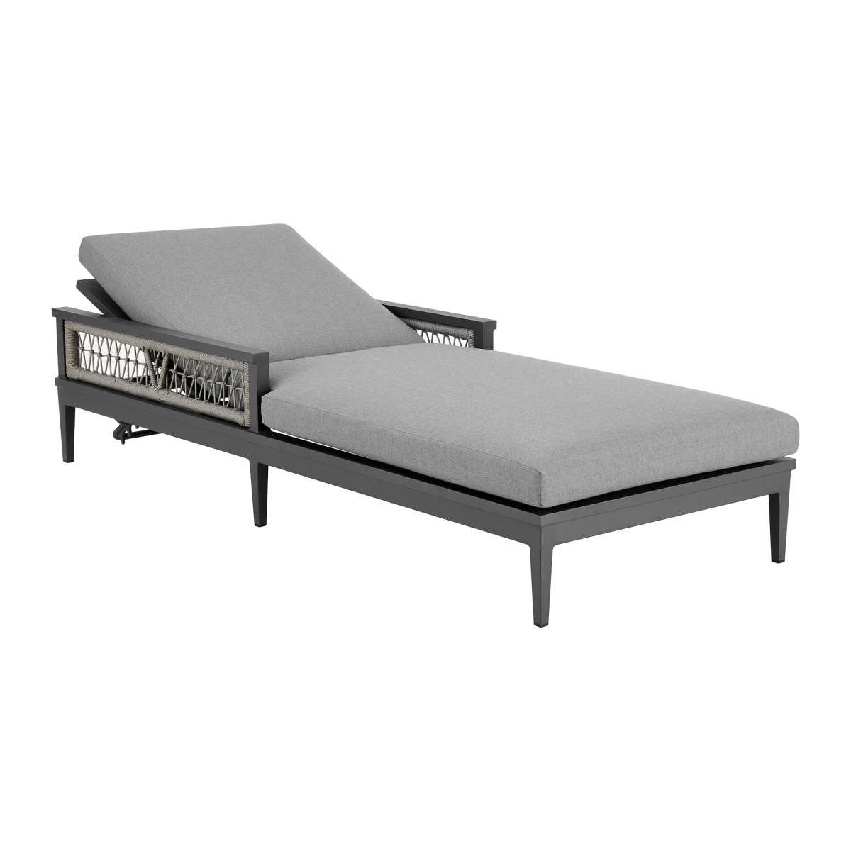 Zella Outdoor Patio Chaise Lounge Chair in Aluminum with Gray Rope and Earl Gray Cushions By Armen Living | Outdoor Chaise Lounges | Modishstore - 3