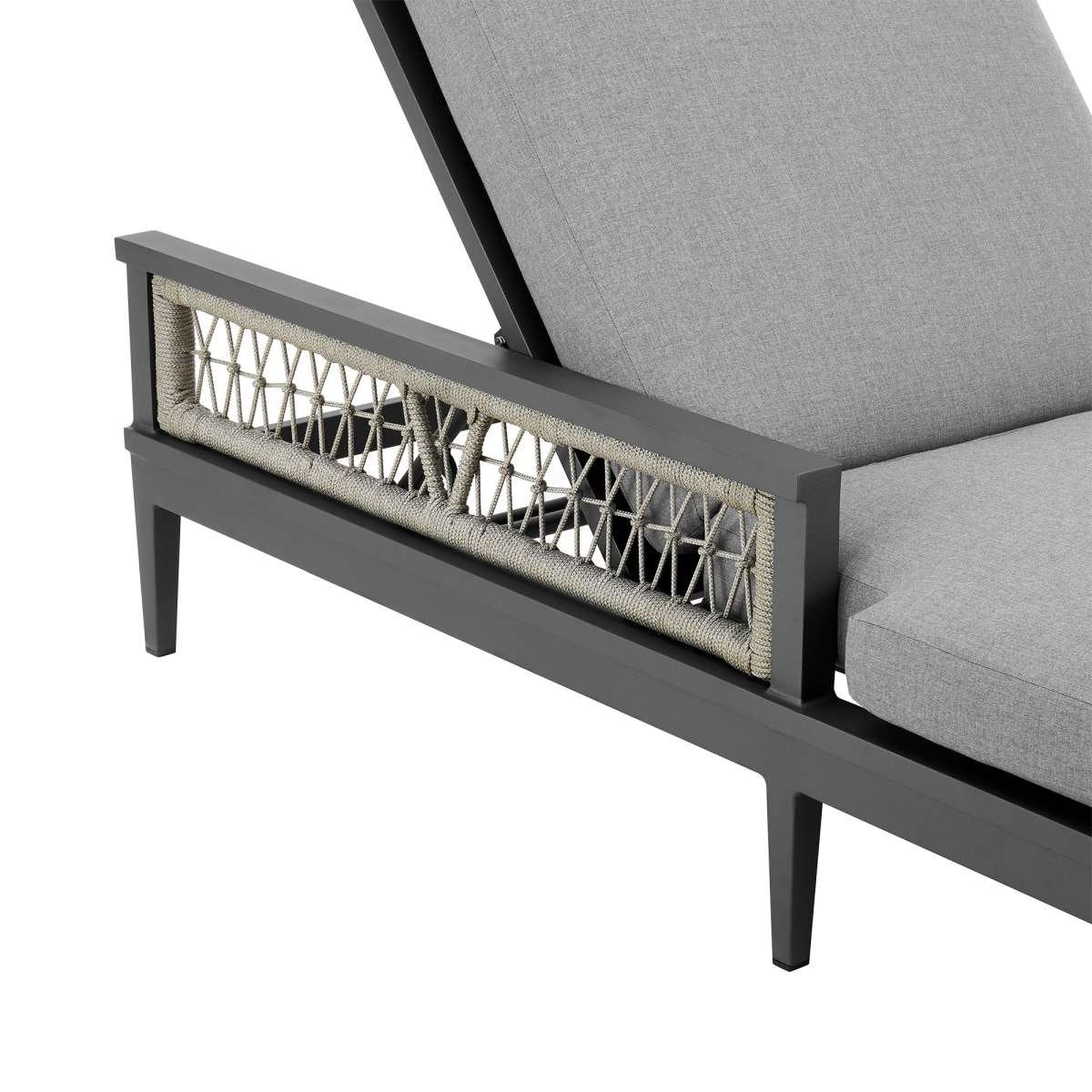 Zella Outdoor Patio Chaise Lounge Chair in Aluminum with Gray Rope and Earl Gray Cushions By Armen Living | Outdoor Chaise Lounges | Modishstore - 8