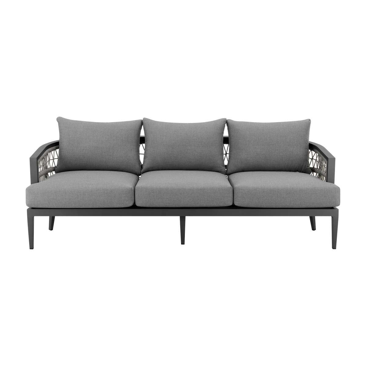 Zella Outdoor Patio Sofa in Aluminum with Light Gray Rope and Earl Gray Cushions By Armen Living | Outdoor Sofas, Loveseats & Sectionals | Modishstore - 3