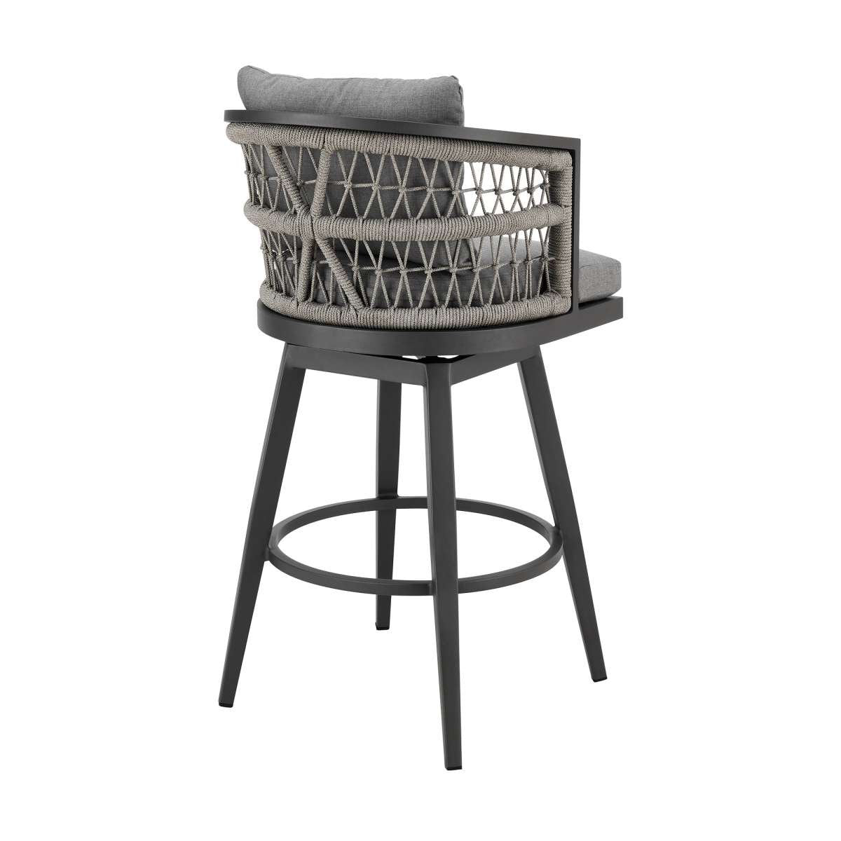 Zella Outdoor Patio Swivel Bar Stool in Aluminum with Light Gray Rope and Earl Gray Cushions By Armen Living | Bar Stools | Modishstore - 3
