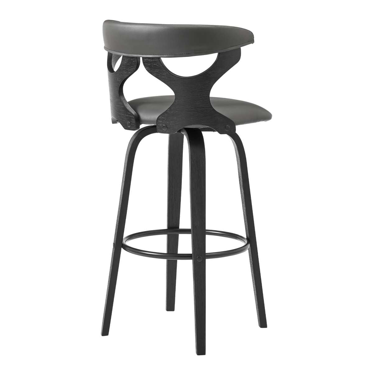 Zenia 30" Swivel Bar Stool in Gray Faux Leather and Black Wood By Armen Living | Bar Stools | Modishstore - 8