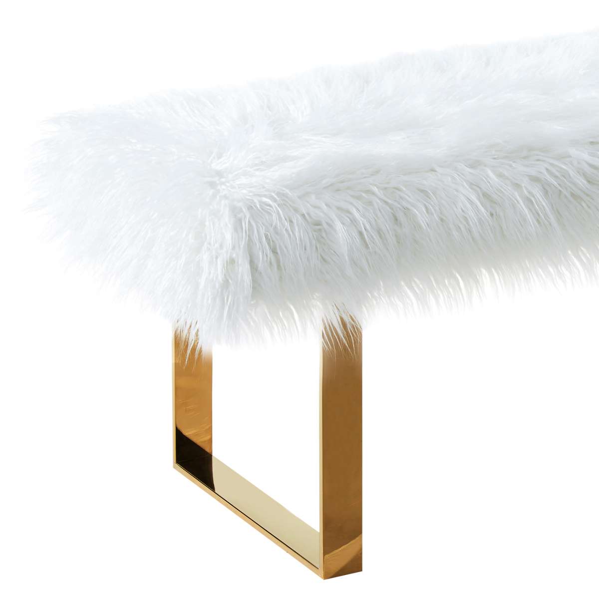 Zinna Contemporary Bench in White Fur and Gold Stainless Steel Finish By Armen Living | Benches | Modishstore - 3