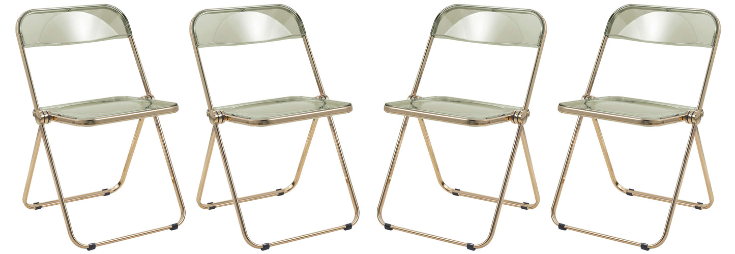 LeisureMod Lawrence Acrylic Folding Chair With Gold Metal Frame, Set of 4 | Dining Chairs | Modishstore - 3