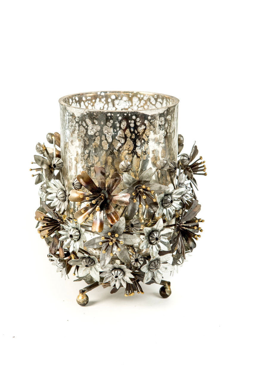 Vagabond Vintage Metal Flower Mercury Hurricane | Modishstore | Candle Holders-2