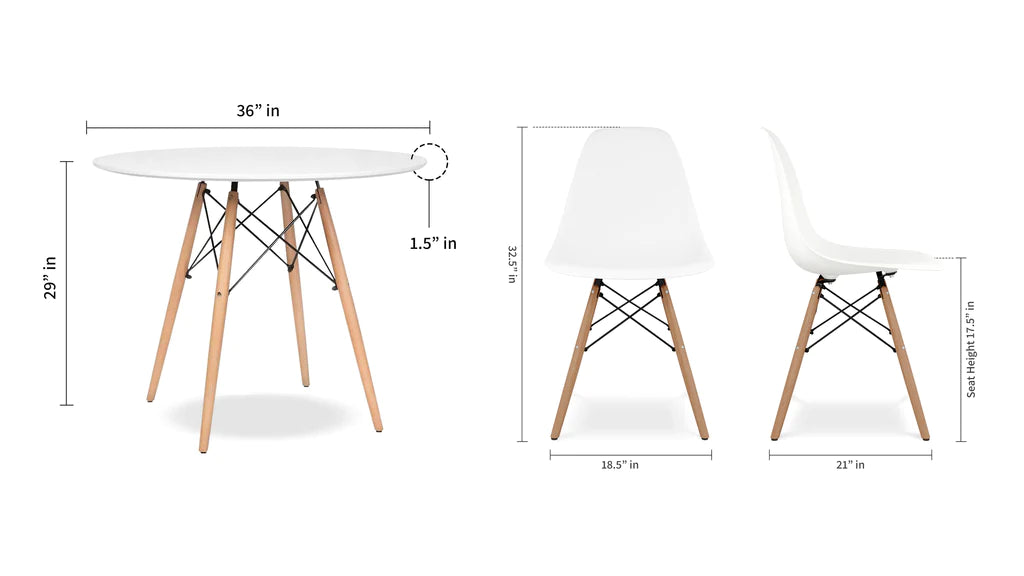 32" Round Eiffel Table Set - Wood Legs By Modholic | Dining Sets | Modishstore - 3