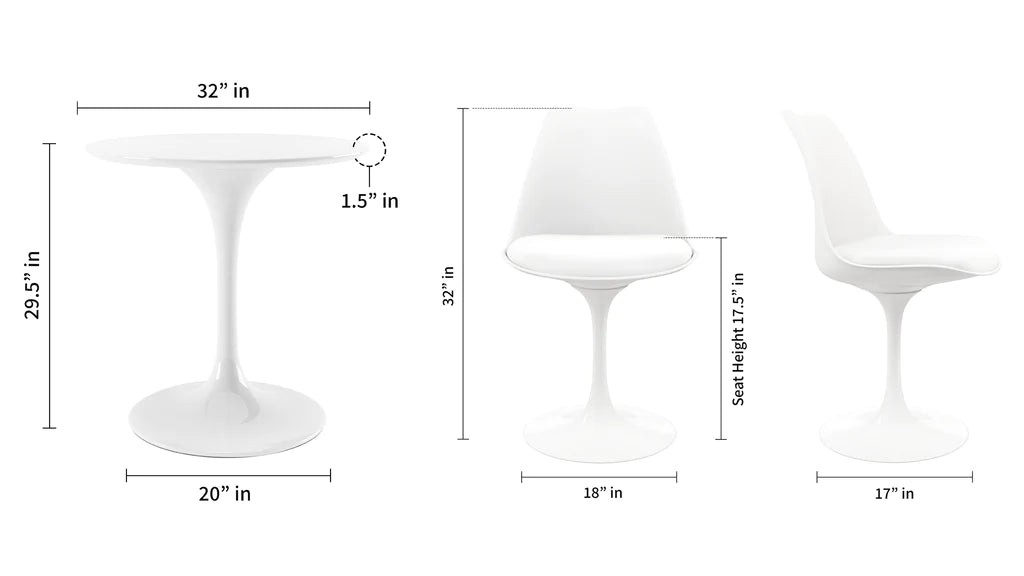 Tulip 32" Fiberglass Dining Table & Chairs Set  By Modholic | Dining Sets | Modishstore - 5