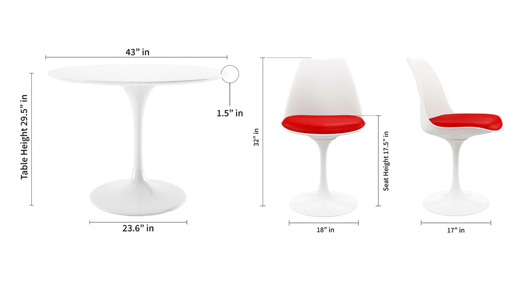 Tulip 42" Fiberglass Dining Table & Chairs 5Pc Set By Modholic | Dining Sets | Modishstore - 5