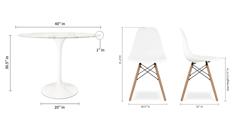 Tulip 40" Marble Dining Table & Eiffel Chairs Set By Modholic | Dining Sets | Modishstore - 3
