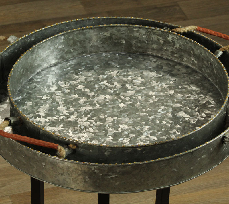 metal trays, garden trays, leather handle trays, galvanized trays set of 2 trays-4