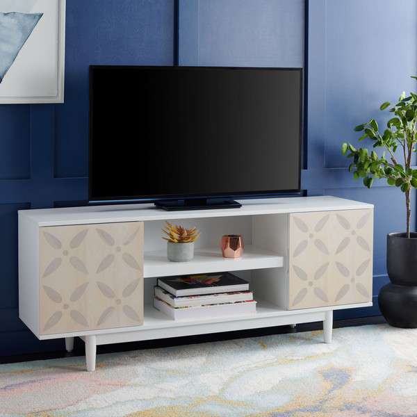 Safavieh Faye 3 Shelf Patterned Media Stand - White Washed | TV Stands | Modishstore - 4