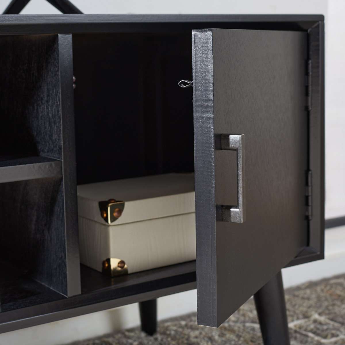 Safavieh Sorrel Mid Century 2 Door 1 Shelf Media Stand - Black | TV Stands | Modishstore - 4