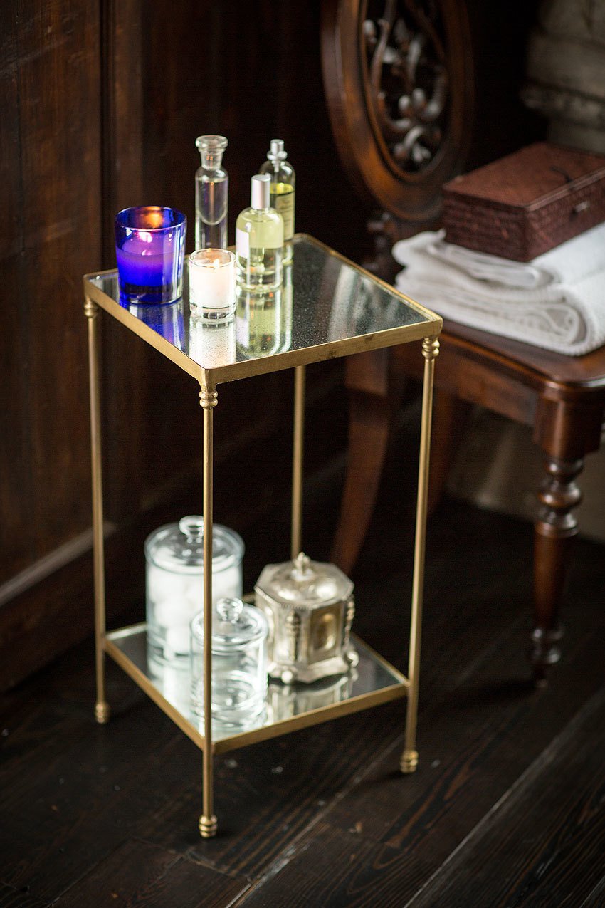 Vagabond Vintage Brass Finish Iron Table with Mirror Tops | Modishstore | End Tables