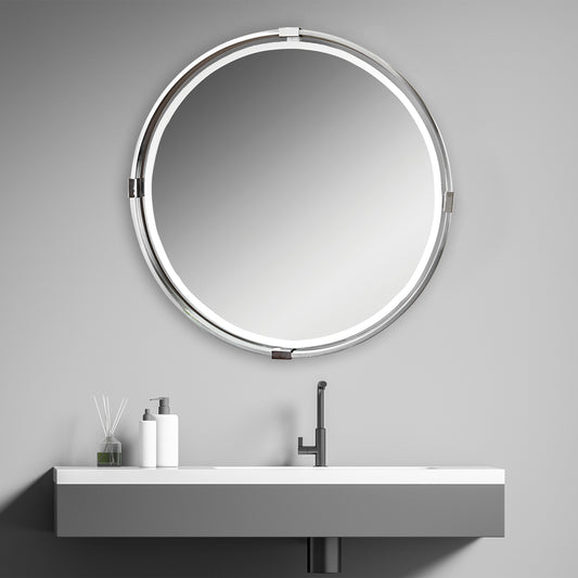 Uttermost Tazlina Brushed Nickel Round Mirror | Mirrors | Modishstore