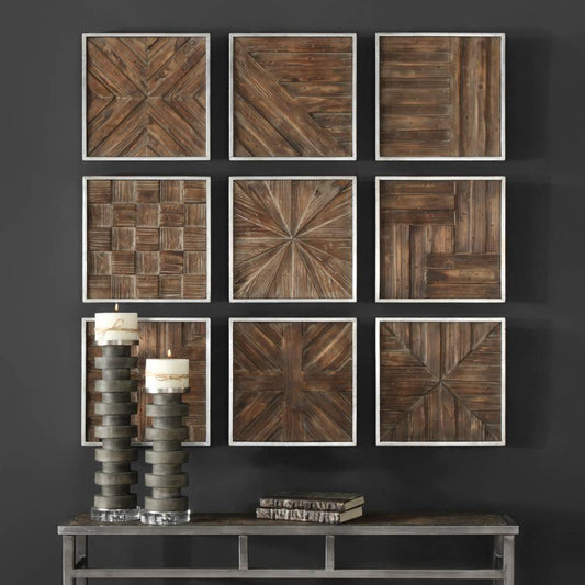 Uttermost Bryndle Rustic Wooden Squares S/9 | Modishstore | Wall Decor
