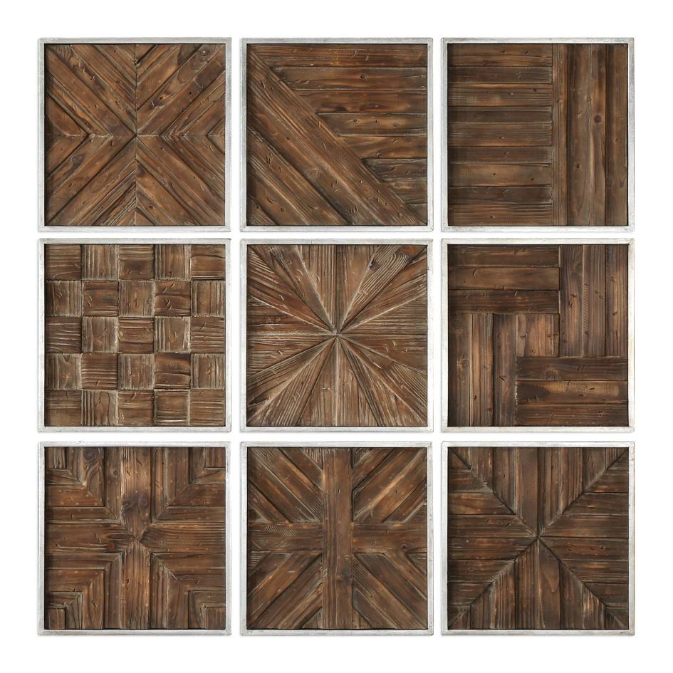 Uttermost Bryndle Rustic Wooden Squares S/9 | Modishstore | Wall Decor-2