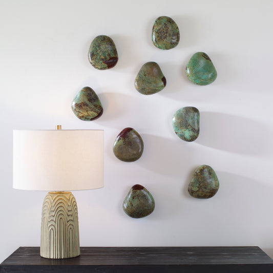Uttermost Pebbles Aqua Wood Wall Decor, Set Of 9 | Wall Art | Modishstore
