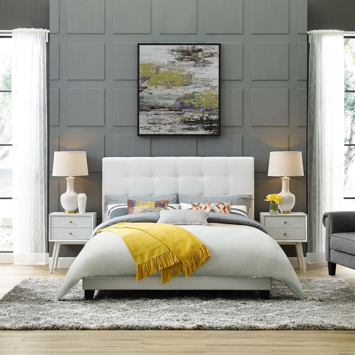 Modway Melanie Twin Tufted Button Upholstered Fabric Platform Bed - MOD-5877 | Beds | Modishstore - 25