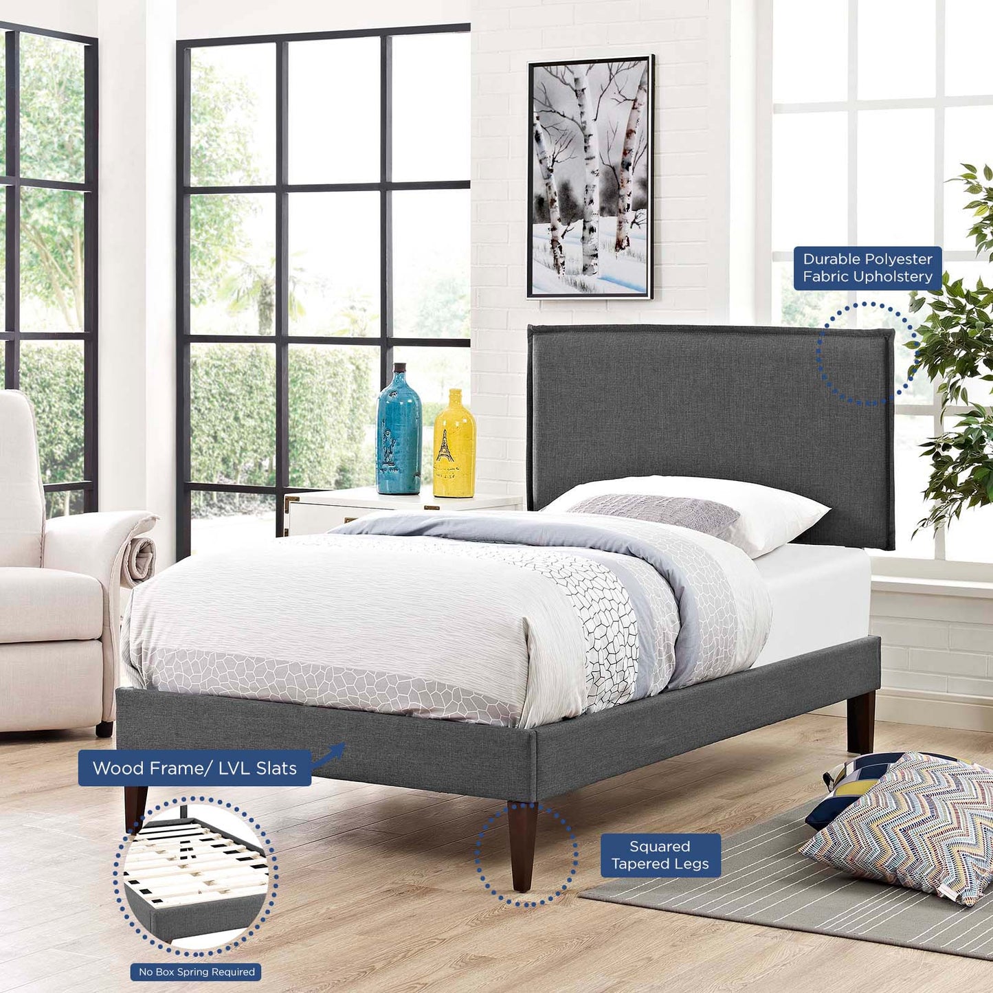 Modway Amaris Twin Fabric Platform Bed - MOD-5906 - MOD-5906 | Beds | Modishstore - 7